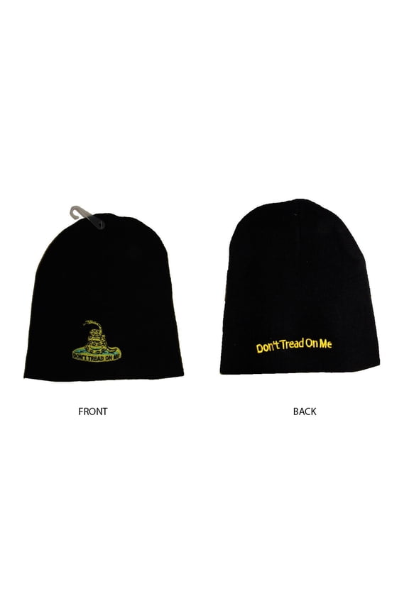 8" Black Gadsden Don't Tread On Me On Back Embroidered Beanie Cap Hat (RAM)