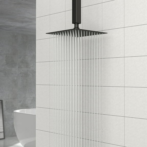 8" Black Square Rainfall Shower Head, Wall/Ceiling Mounted
