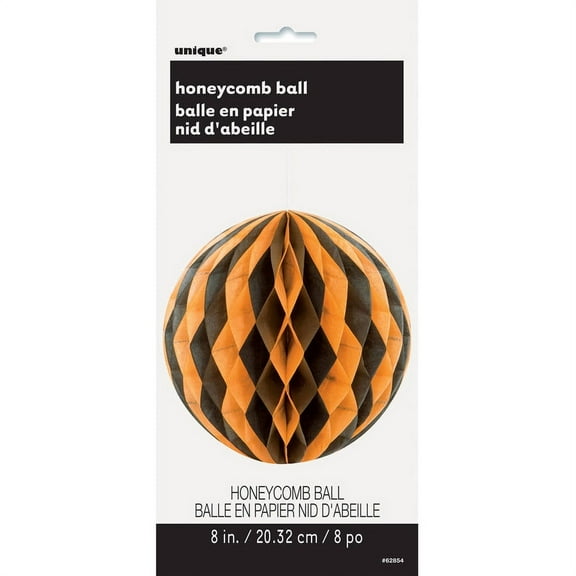 8" Black and Orange Halloween Honeycomb Tissue Paper Ball