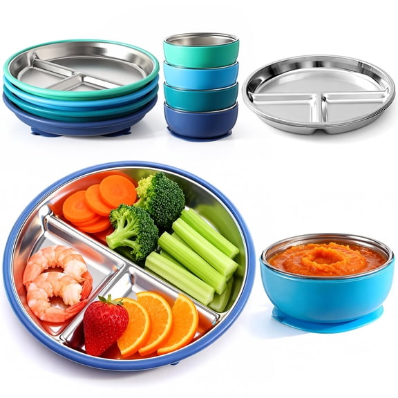 8 Blue 8-piece Stainless Steel Silicone Feeding Set