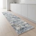thumbnail image 1 of 8' Blue And Ivory Abstract Washable Runner Rug, 1 of 5