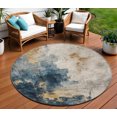 thumbnail image 1 of HomeRoots 603049 8 ft. Blue, Gray & Gold Round Abstract Washable Indoor & Outdoor Area Rug, 1 of 5