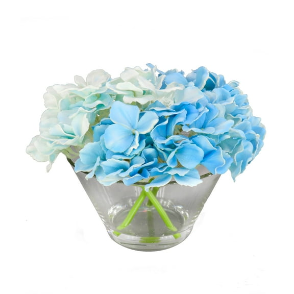 8 in. Blue Hydrangea Bouquet in Glass Vase