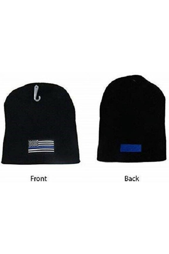 8" Blue Line USA Flag Embroidered Black Beanie Skull Cap Hat Thin Blue Line