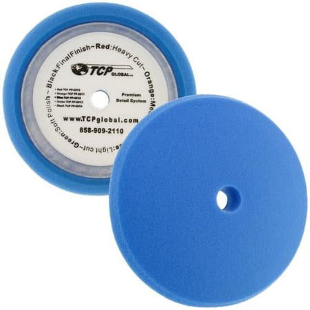 8" Blue Medium Foam Grip Pad Light Cut Polish Buff - Hook & Loop Car Polishing