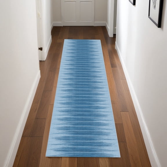 8' Blue Ombre Distressed Non Skid Runner Rug
