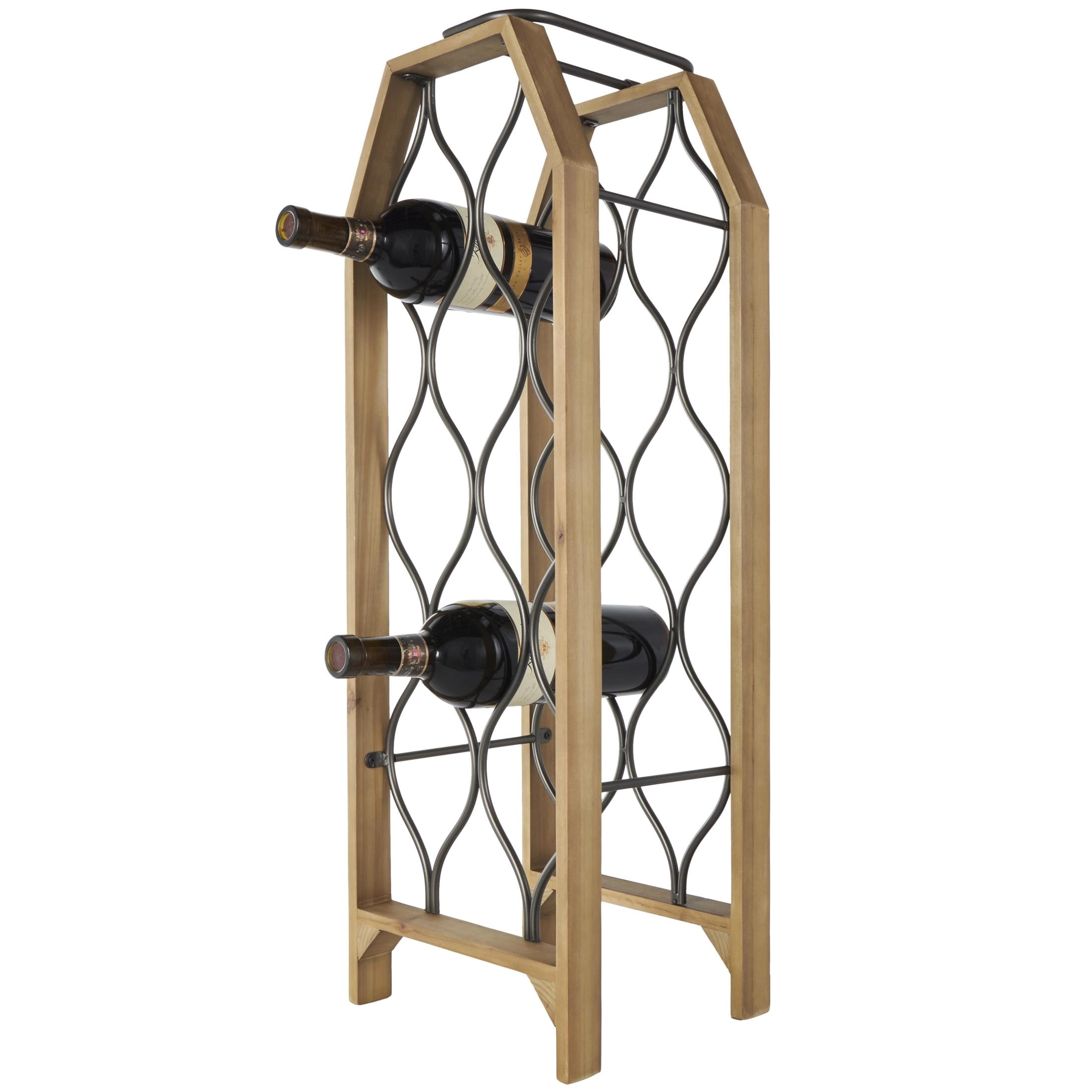 8- Bottle Brown Tall Wine Rack with Gray Metal Curved Teardrop ...