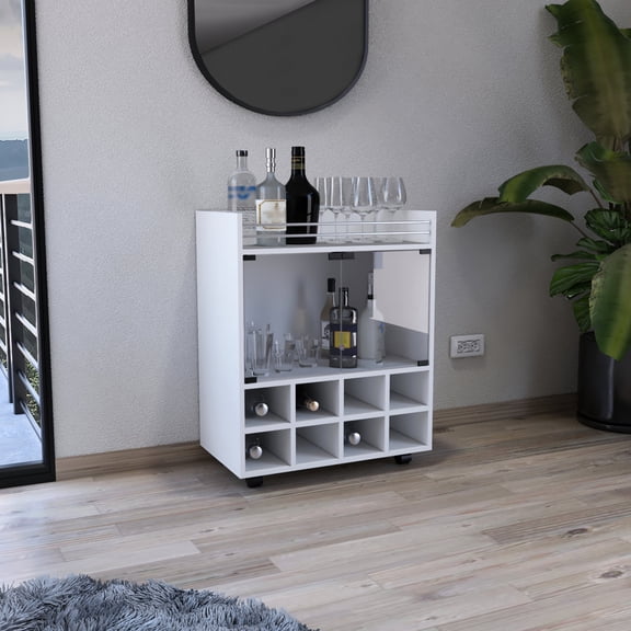 8-Bottle Storage & Double Glass Design / Smoothly Transported Bar Cart in Living
