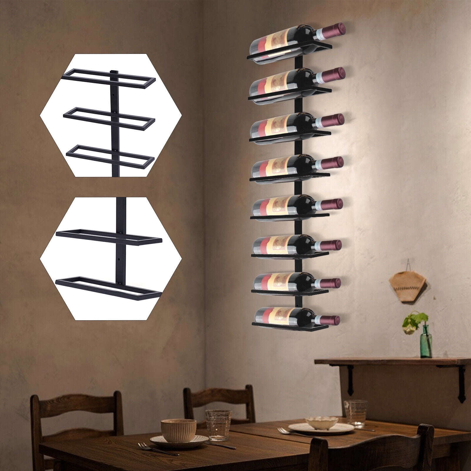 8 Bottles Wall Mounted Wine Rack Wine Bottle Holder Display Storage ...