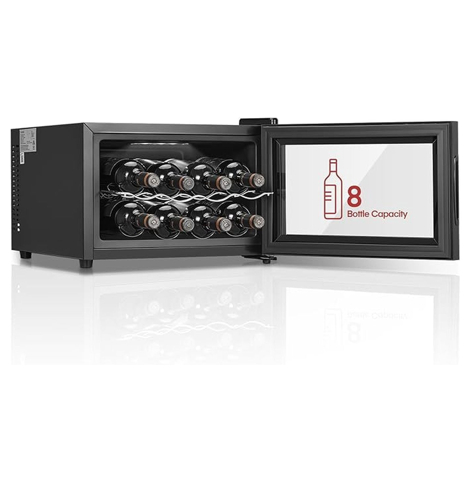 8 Bottles Wine Cooler Refrigerator, Wine Fridge with Double Glass Doors, LED Light, Digital Temperature Control, Wine Cellar for Bar, Home, Office