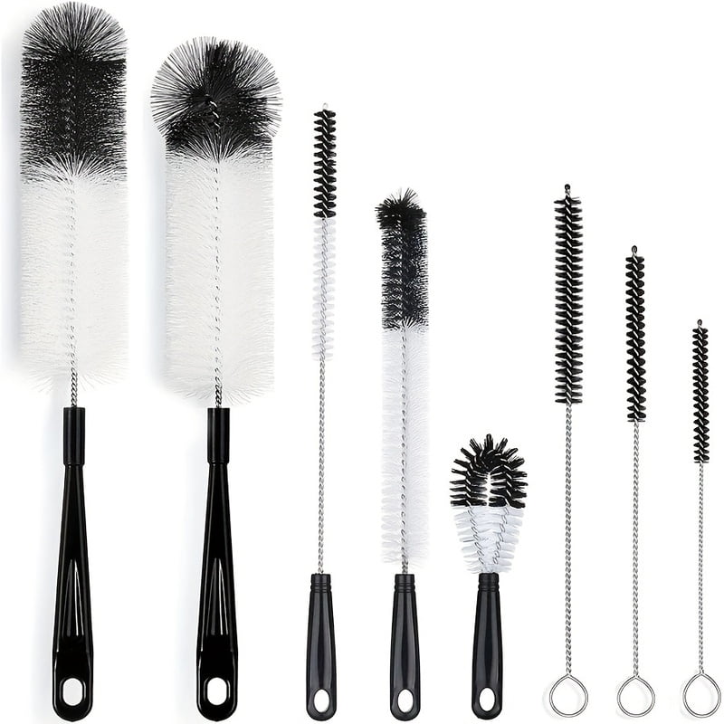 8 Boxed Wine Bottle Cleaning Brush Set - Long Handled Black Bottle Cleaner for Cleaning Narrow Wine/beer Bottles/thermos/jugs/sp