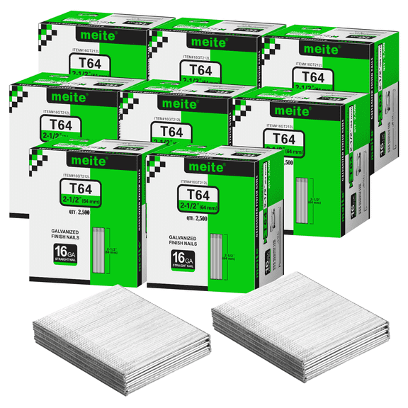 MEITE 16 Gauge Finish Nails Small Straight Galvanized 8 Boxes 2-1/2 Inch