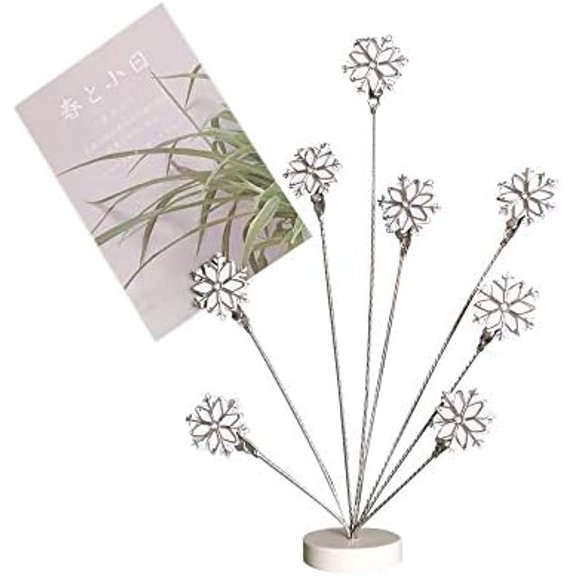 8-Branch Family Tree Picture Frame Holder, Card Photo Clips Holder Desk Stand for Memo Paper Note Photo Christmas Wedding Card Display (White Snowflake)