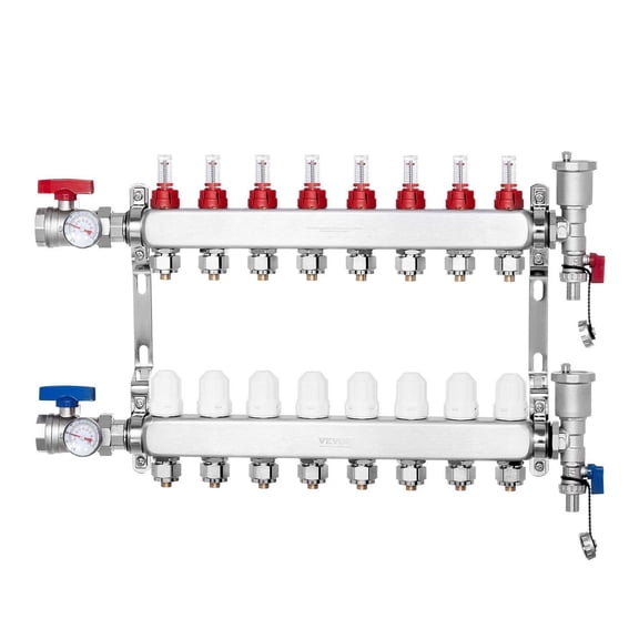 8-Branch PEX Manifold, 1/2" Radiant Floor Heating Manifold, Stainless Steel PEX Manifold Kit, Hydronic Heating Manifold with Adapters, 5L/min Flow Rate