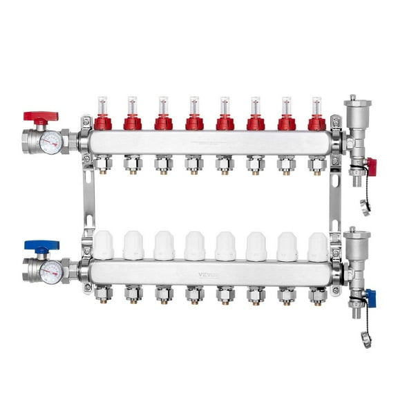 8-Branch PEX Manifold, 1/2" Radiant Floor Heating Manifold, Stainless Steel PEX Manifold Kit, Hydronic Heating Manifold with Adapters, 5L/min Flow Rate