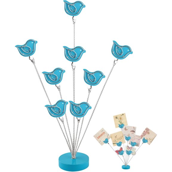 8-Branch Photo Tree Holder with Clips,Family Money Tree Picture Frame Stand,Blue Bird Gift Card Holder for Cards, Notes, Memos, Wedding Photos, Office Desk,Christmas Gift and Home Decor
