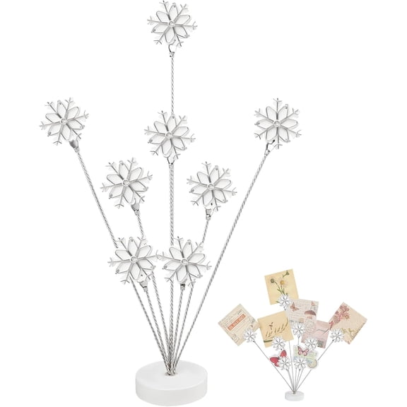 8-Branch Photo Tree Holder with Clips,Family Money Tree Picture Frame Stand,White Snowflake Gift Card Holder for Christmas,Cards, Notes, Memos,Wedding Photos, Office Desk and Home Decor