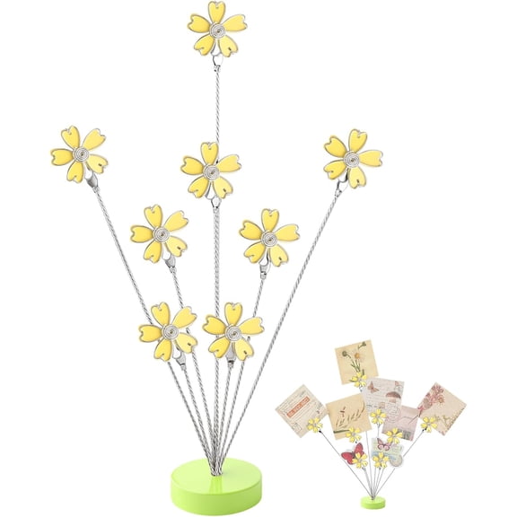 8-Branch Photo Tree Holder with Clips,Family Money Tree Picture Frame Stand,Yellow Sakura Gift Card Holder for Cards, Notes, Memos, Wedding Photos, Office Desk and Home Decor