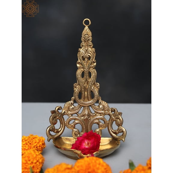8" Brass Designer Wall Hanging Diya Lamp India