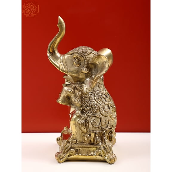 8" Brass Engraved Elephant Statue | Handmade