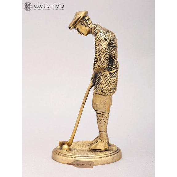 8" Brass Gentleman Golfer Taking Shot | Decorative Figurine | Table Piece