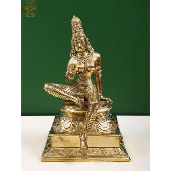 8" Seated Uma Brass Idol | Uma is used for Sati (Shiva's first wife, who is reborn as Parvati)