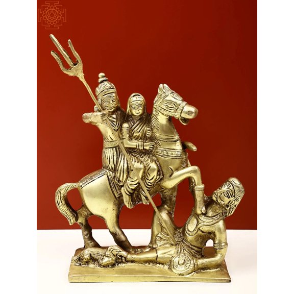 8" Brass Shiva Parvati Sitting on Horse