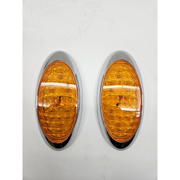 8" Bright Oval Amber LED RV Camper Trailer Marker Turn Signal Lights Chrome Trim