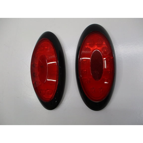 8" Bright Oval Red LED RV Camper Trailer Turn Brake Tail Lights / Black Trim