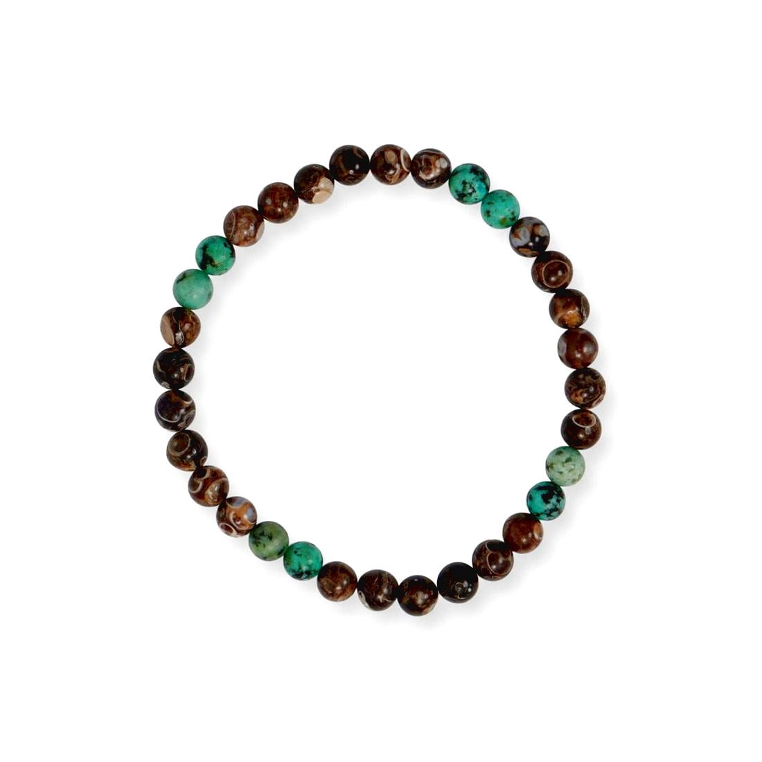 8 Bronzite and African Simulated Turquoise Stretch Bracelet 8 Inch Mens 6.5mm 7mm Stones Link Bracelet for Men
