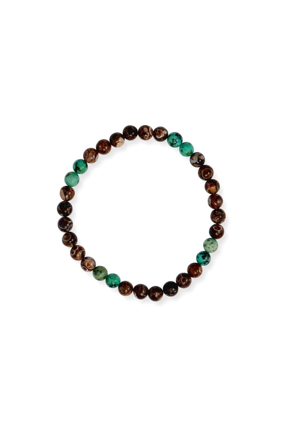 8 Bronzite and African Simulated Turquoise Stretch Bracelet 8 Inch Mens 6.5mm 7mm Stones Link Bracelet for Men