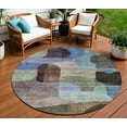 thumbnail image 1 of 8' Brown Blue And Green Round Abstract Washable Indoor Outdoor Area Rug, 1 of 5