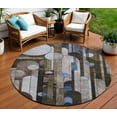 thumbnail image 1 of HomeRoots 604496 8 ft. Brown, Gray & Blue Round Geometric Washable Indoor & Outdoor Area Rug, 1 of 5