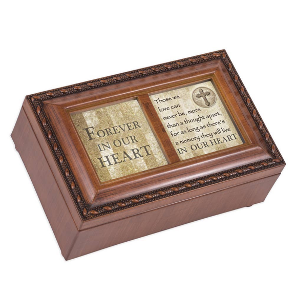 8" Brown and Beige "FOREVER IN OUR HEART" Printed Rectangular Music Box