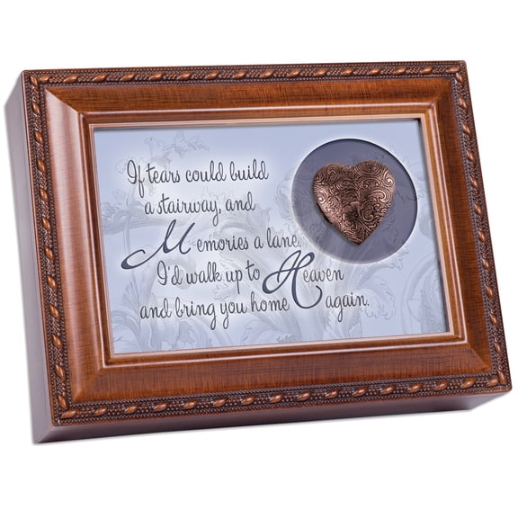 8" Brown and Purple Traditional Bereavement Music Keepsake Box with Locket