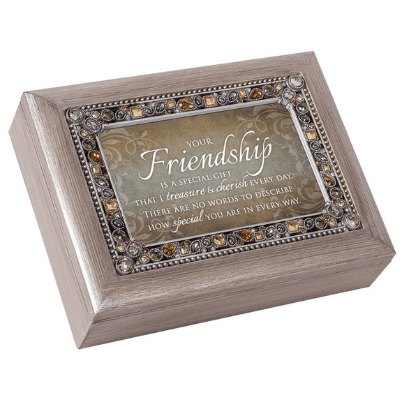 8" Brown and White "Friendship" Printed Rectangular Music Box