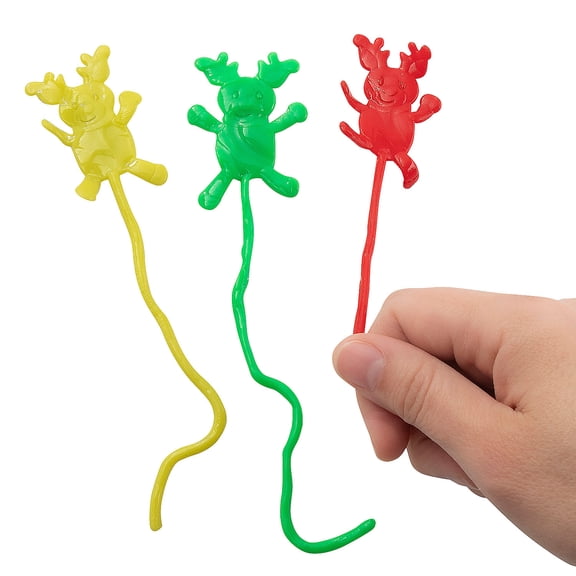 8" Bulk 72 Pieces Sticky Reindeer Red, Green & White Vinyl Splat Toys