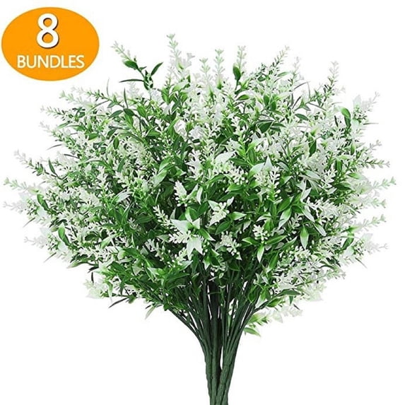 8 Bunches Artificial Lavender Flowers Outdoor Fake Flower Decoration Uv Protection No Fade Artificial Plastic Plants Garden Porch Window Frame Decoration White White