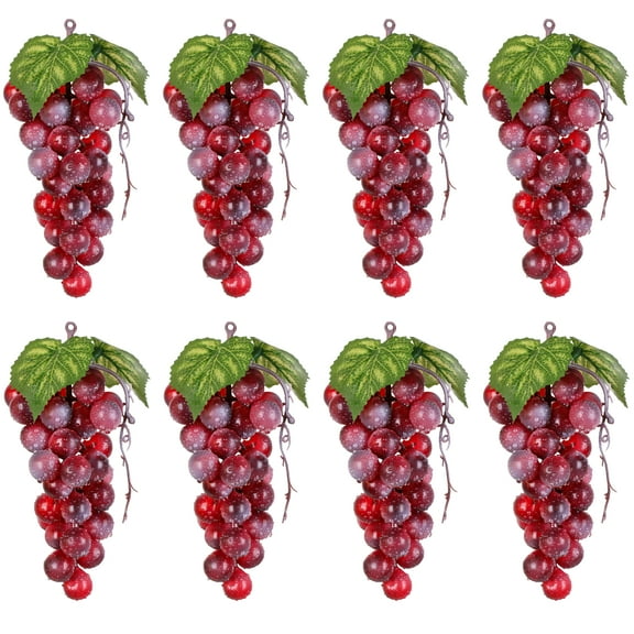 8 Bunches Realistic Fake Grapes, Artificial Fruit Decor with Dewdrop Effect, Purplish-Red Lifelike Vineyard Display, Long-lasting Photography Props for Home Kitchen