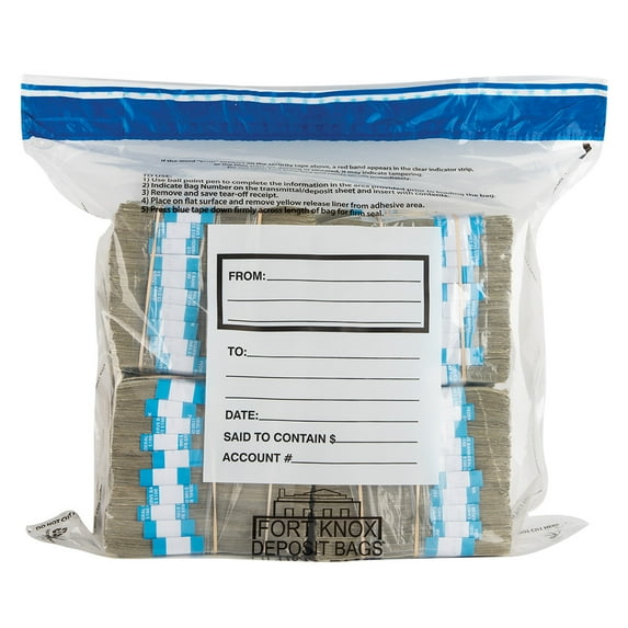 8 Bundle Ultima Blue Deposit Bags - Holds 8 Bundles of Cash - 100/case