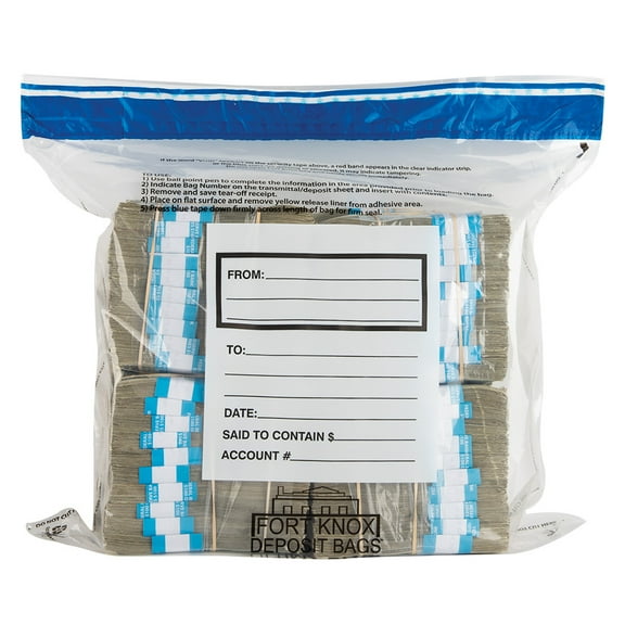 8 Bundle Ultima Blue Deposit Bags - Holds 8 Bundles of Cash - 50/Pack
