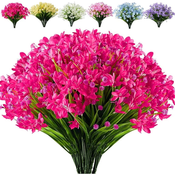 8 Bundles Artificial Daffodils Flowers for Outdoors Fake Silk Flowers Faux Plants UV Resistant for Indoor Outside Spring Porch Garden Window Table Box Office Home Decoration (Rose)