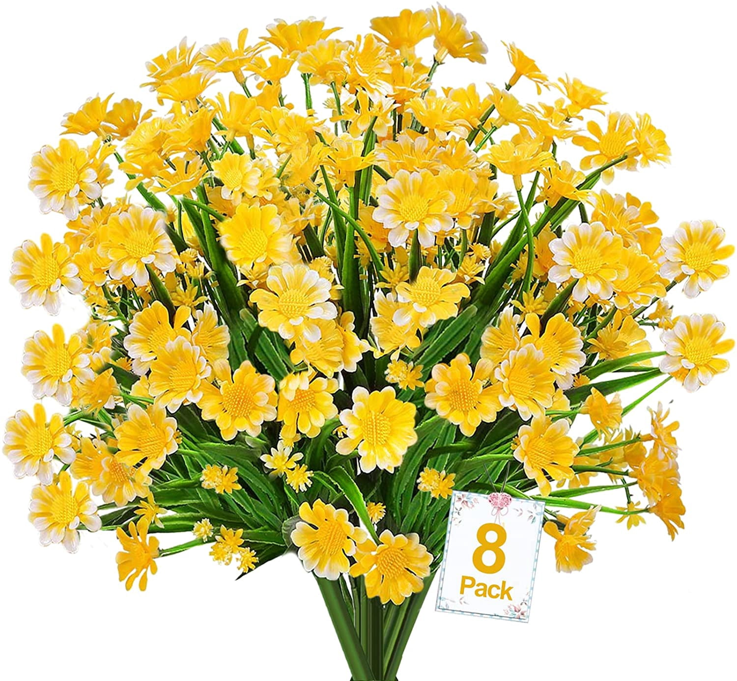 8 Bundles Artificial Daisy Flowers Outdoor Spring Summer Decoration UV ...
