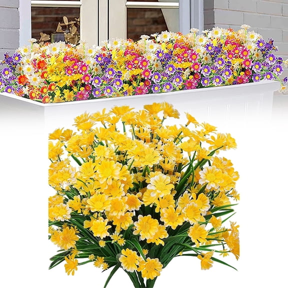 8 Bundles Artificial Daisy Flowers Outdoor - UV Resistant 13" Faux Plants for Window Box & Hanging Planter Decor 2pcs