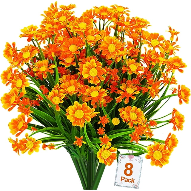 8 Bundles Artificial Daisy Flowers Outdoor UV Resistant Fake Flowers ...