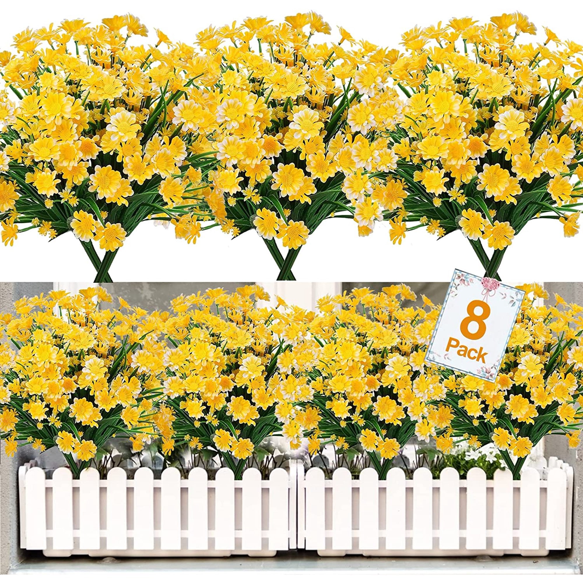 Bincy 8 Bundles Artificial Yellow Daisy Flowers 14'' High for Outdoor ...