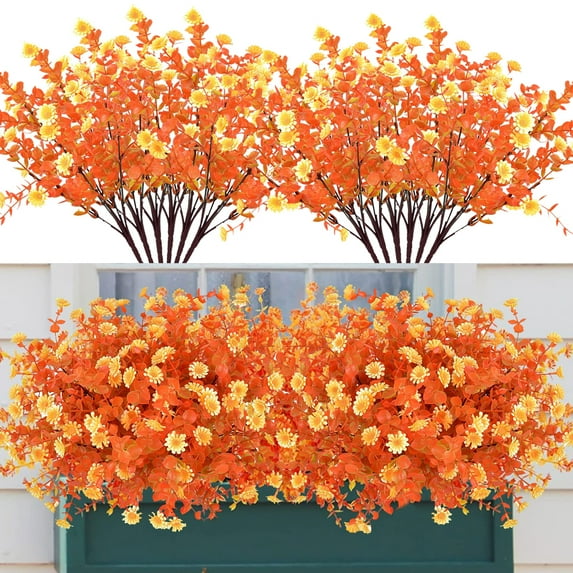 ZOELNIC 8 Bundles Artificial Daisy Mums Flowers Outdoor Fake Fall Flowers for Decoration No Fade Faux Plastic Autumn Flower Garden Porch Window Box Decor(Gold Yellow)