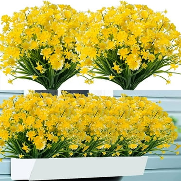 8 Bundles Artificial Daisy Mums Flowers Outdoor Fake Flowers for Spring Summer Decoration No Fade Faux Plastic Plants Garden Porch Window Box Decor(Yellow)