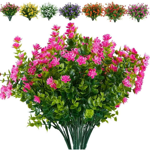 8 Bundles Artificial Flowers Fake Boxwood Shrubs UV Resistant No Fade Faux Greenery Faux Plastic Lotus for Home Garden Hanging Planter Indoor Porch Patio Office Wedding Decoration(White)