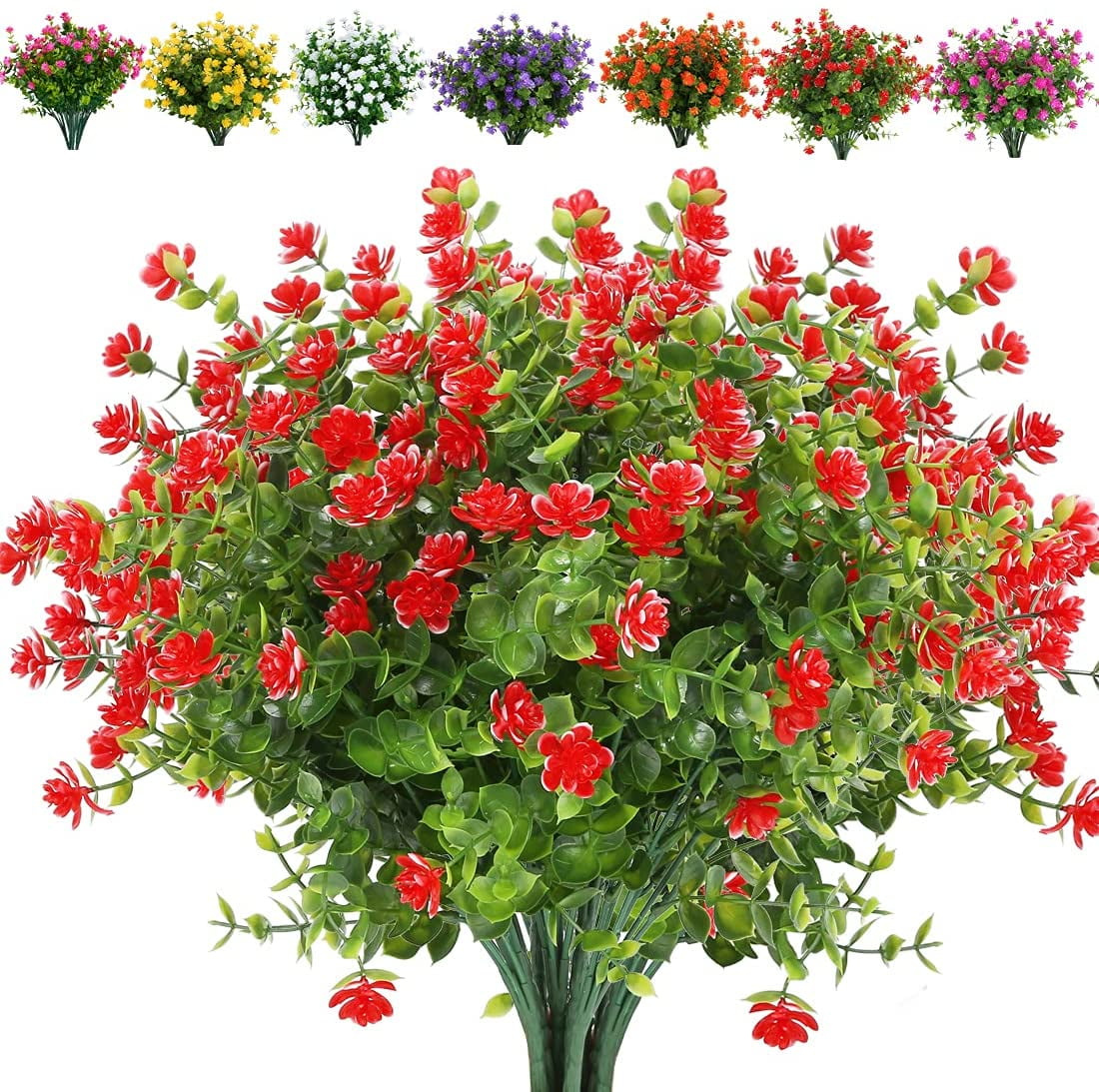 8 Bundles Artificial Flowers Fake Boxwood Shrubs UV Resistant No Fade ...